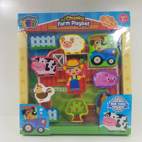 Chunky Farm playset Real; Wood Toy's smooth finish and non-toxic 11 pieces age - Picture 2 of 9